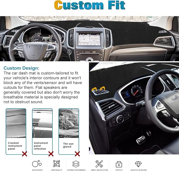 x xotic tech Center Console Dashboard Mat Pre-Cut Non-Slip Sunshield Sun Glare Protector Dash Carpet Pad Black Cover Compatible with Ford Edge 2015 2016 2017 2018 2019 2020 2021 2022 2023 2024 2025