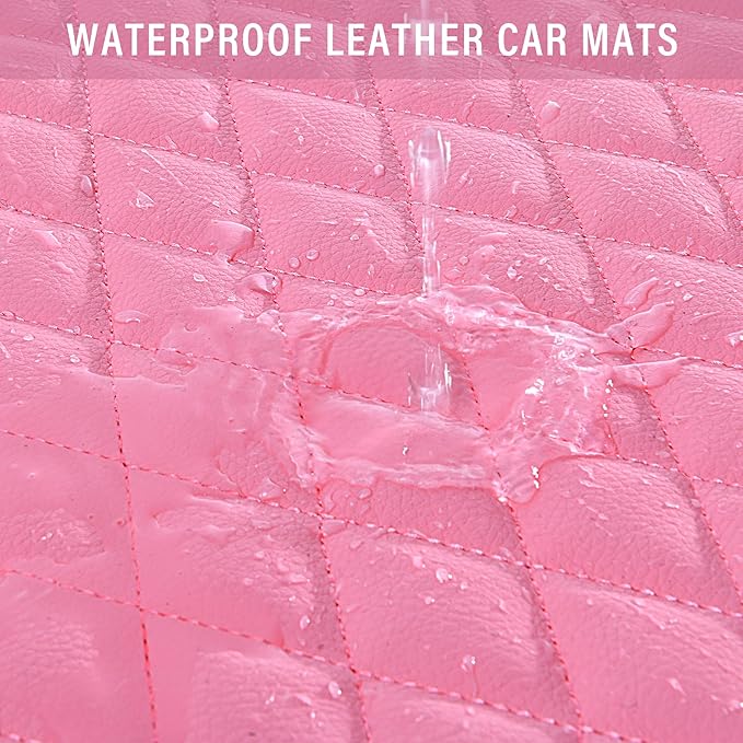 CAR PASS Bling Leather Car Mats Shining Diamond Floor Mats Crystal Rhinestones Sparkly Glitter Carpet Anti-Slip Waterproof Pad Universal Fit for Automotive SUV, Sedan, Van, 5pcs for Girl Women Pink
