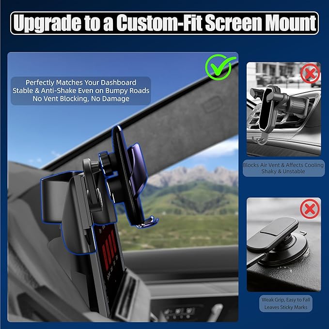 Car Phone Mount for 2024–2026 Volkswagen Atlas/Atlas Cross Sport, Smart Auto-Clamping on 12" Touchscreen, 15W Wireless Fast Charging, 360° Adjustable, Without Blocking Airflow