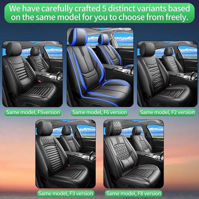 Fit Highlander Car Seat Covers (5 Seats) for Select Toyota Highlander 2007-2026 - Full Coverage Leather,Airbag Compatible, Waterproof & All Weather Seat Cushion Protector,Full Black-Blue