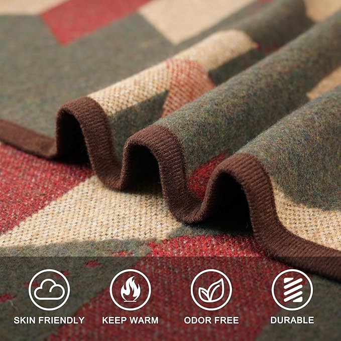 PuTian Merino Wool Camp Blanket - 51" x 63" Great for Bed Couch Camping Outdoors Travel Emergency -Large Warm Soft Washable Wool Throw