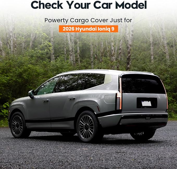Powerty Cargo Cover for 2026 Hyundai Ioniq 9 Accessories, Carbon Fiber Trunk Cover Retractable Trunk Shielding Shade Cargo Luggage Cover Black