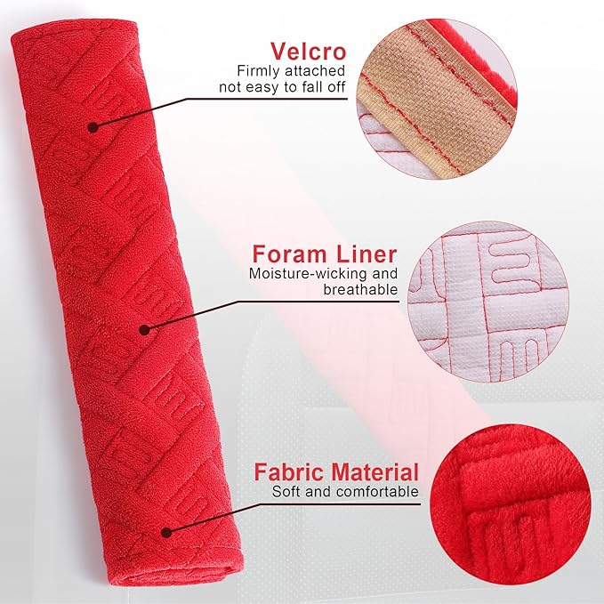 JUSTTOP 2-Pack Universal Car Seat Belt Pads Cover for A More Comfortable Driving, Seat Belt Shoulder Strap Covers Harness Pad for Car Interior Accessories(Red)