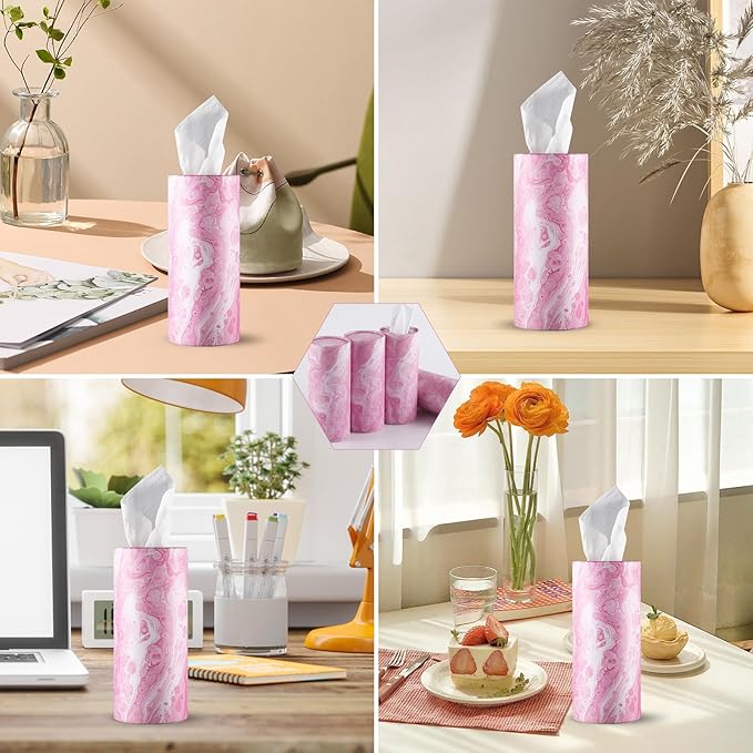 SINGARO Car Tissue Holder, 4 Pack Car Cup Holder Facial Tissues with Travel Tissue Bag, Quick and Convenient Flower Combination Car Tissue Box(4 Canisters/200 Tissues) Pink