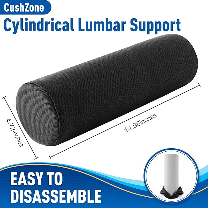 Seat Cushion, Lumbar Roll Support Pillow for Office Chair, Car, Gaming Chair, Memory Foam Back Cushion with Washable Cover for Relieving Back Pain & Improving Posture,Black