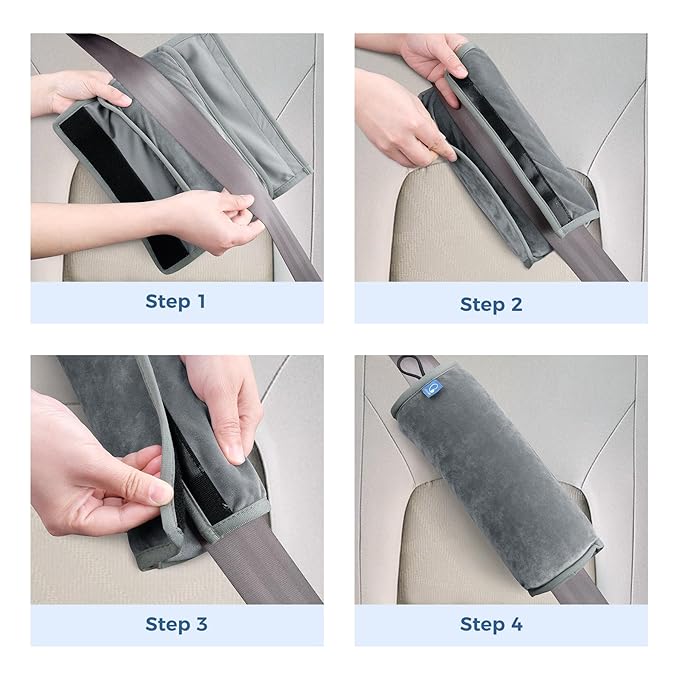 COOLBEBE Seat Belt Pillow for Kids, Extra Soft Toddler Travel Pillow for Car Seat, Universal Carseat Strap Cushion Pads for Childs Baby People Adults, Grey