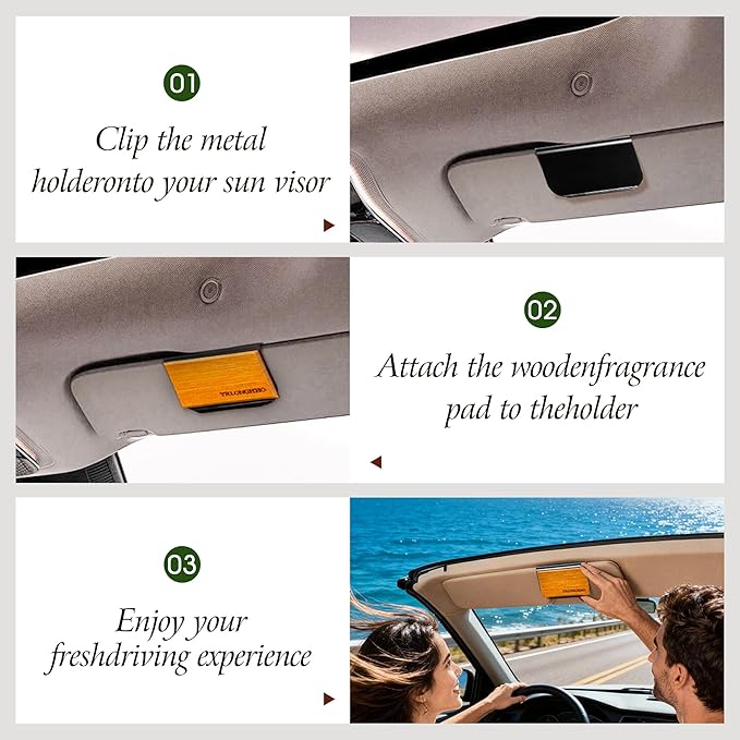 Car Air Freshener-Wood Air Freshener-Car Odor Eliminator-car scent-Long Lasting Scent-Variety Scent Refill（Teak-Amber-Grove）3pcs- Metal Clip 1pcs