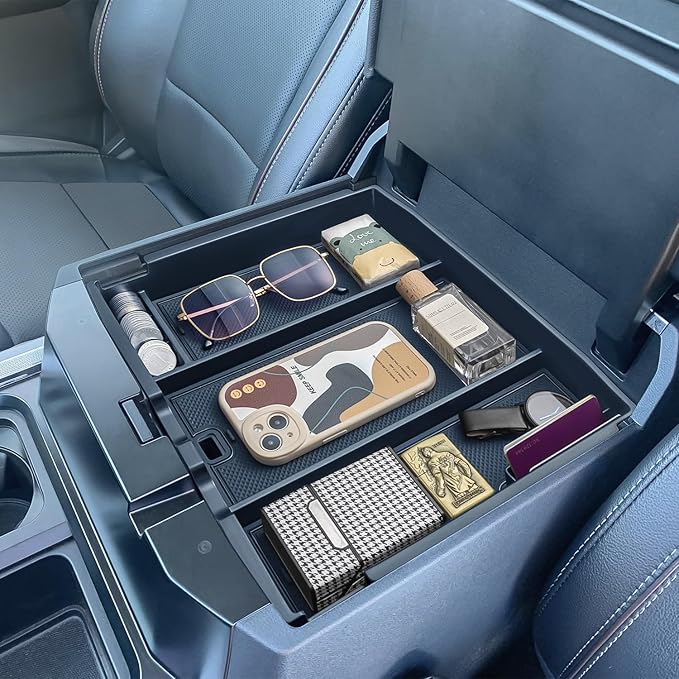 PIMCAR Full Center Console Organizer Tray for 2023-2026 Ford F250 F350 F450 F550 Super Duty, Truck Storage Insert with Non-Slip Pad (Full Console w/Bucket Seats ONLY) Not for Work Surface Console