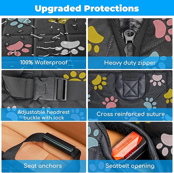 URPOWER 2026 Upgraded Back Seat Extender for Dogs - Large Hard Bottom Dog Car Seat Cover Holds 550lbs, Waterproof Dog Hammock Pet Bed with High-Density Foam Non-Slip Backseat Protector