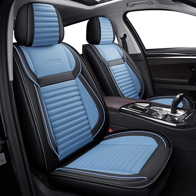 LINGVIDO Full Set Car Seat Covers, Faux Nappa Leather, Airbag Compatible and Waterproof Protectors for Sedans SUVs, Breathable Interior for Active Families, Pets, and Commuters (5 Seats, Black/Blue)