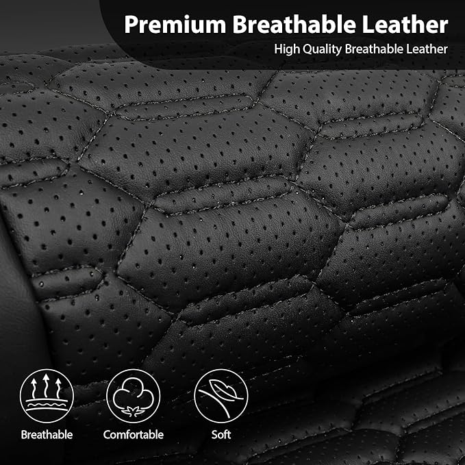 CAR PASS 3D Foam PU Leather Car Seat Covers Front Seats,Black Faux Leather Front Seat Covers for Cars, Universal Fit for SUVs Trucks Vans Sedan Automotive, Armrest Airbag Compatible,Black