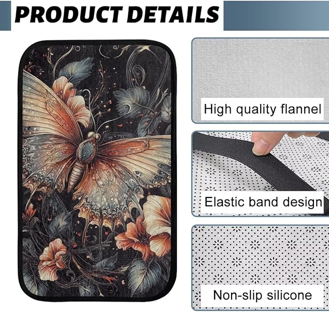 Butterfly Flower Center Console Cover Comfortable Warm Auto Center Console Pad Easy Install Armrest Cover Center Console Cushion for Car Truck Van SUV Seat Protector