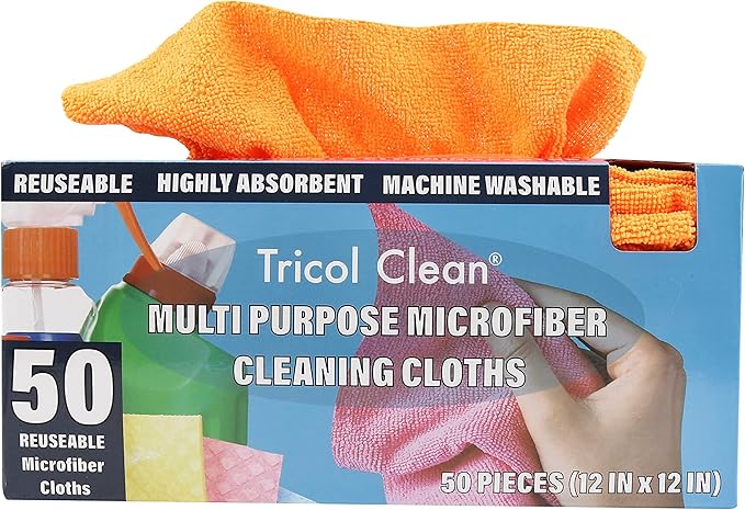 Tricol Clean 50PK Profesional Resuable Lint Free Microfiber Edgeless Cleaning Cloth Cleaning Rags,Absorbent Microfiber Wipes for Housekeeping, Car Cleaning (12 * 12 Inches) (orange1)