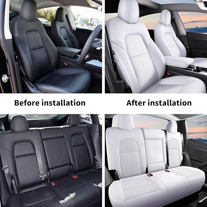 AOMSAZTO Car Seat Cover Fit for Tesla Model Y 2020 2021 2022 2023 2024 2025- Full Set Customized White Seat Covers