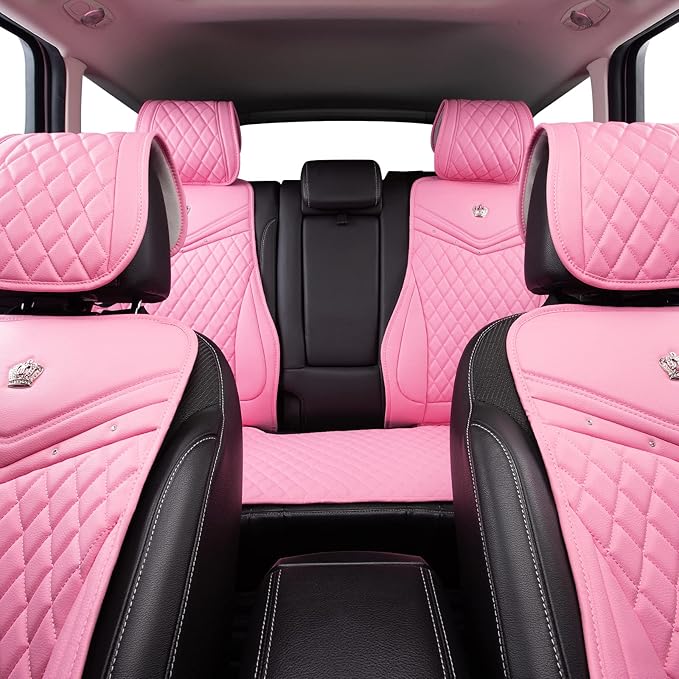 Flying Banner car seat Covers seat Cushions Luxe Fit Faux Leather Easy Installation Vehicles Non Slip Premium (Solid Pink, Full Set)