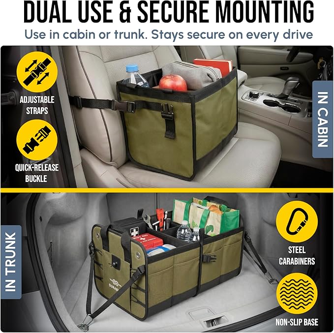 5-Section Extra Large Trunk Organizer – Heavy Duty 1680D Oxford, Collapsible & Foldable Car Cargo Organizer, Modular Multi-Shape Storage System for SUV, Truck, Van – Military Green