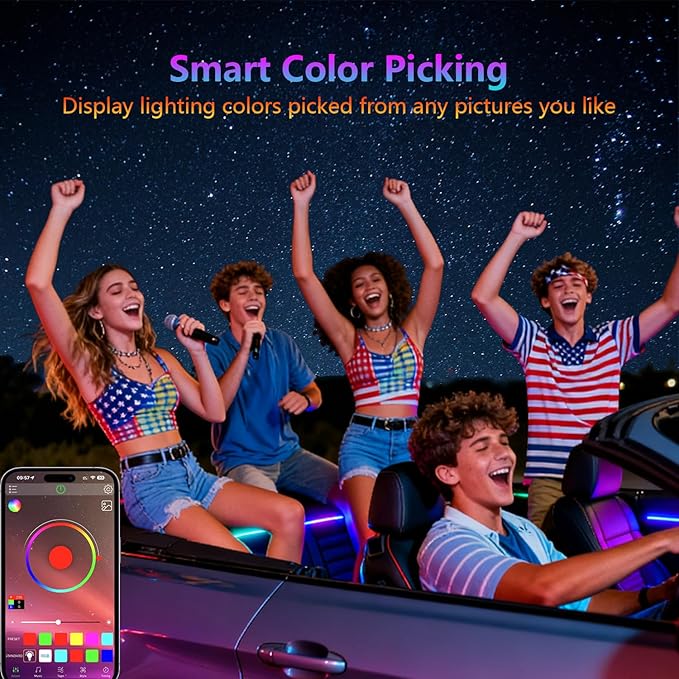 Footwell Lighting for car, Car Interior LED Lights,Lights for Inside car,APP Controlled RGB Light Strip with Music Sync Mode, 72 LEDs 16 Million Colors for Cars, Trucks, SUV via 12V Lighter
