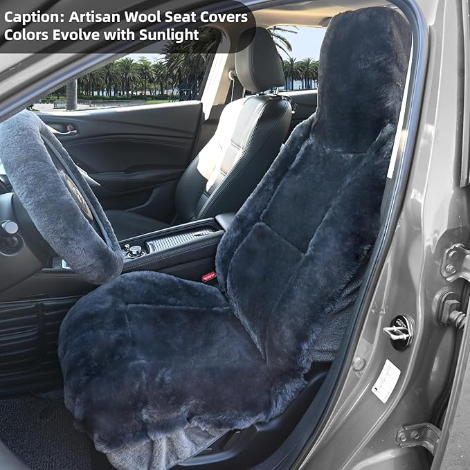 Aegis Cover Premium Australian Merino Sheepskin Car Seat Cover, Easy-Install Summer & Winter Universal Fit for SUV Truck Sedan Most Vehicles (FS-Charcoal)