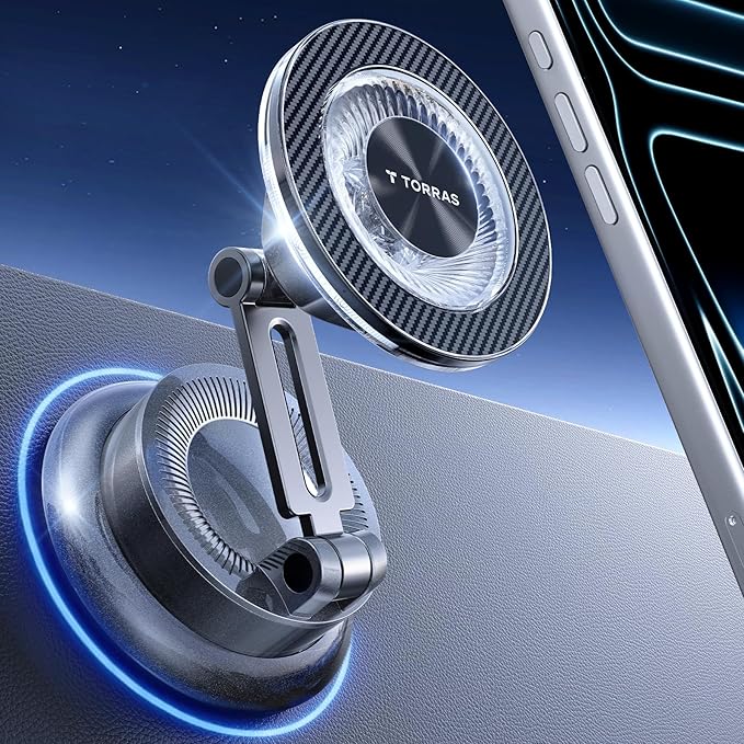 TORRAS 2026 Upgraded Vacuum Car Phone Holder for MagSafe Car Mount [98+ LBS Strongest Suction | 24 N58 Magnets] 360° Adjustable Magnetic Phone Holders for Your Car, for iPhone 17-12 Pro Max Plus Air