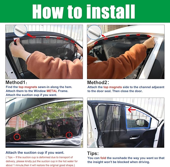 Ovege Car Window Shades Magnetic 2pcs Universal Car Window Screen Mesh Side Window Sun Shade Automotive Window Sunshades for Driver Passenger (Front Seat 2pcs-)