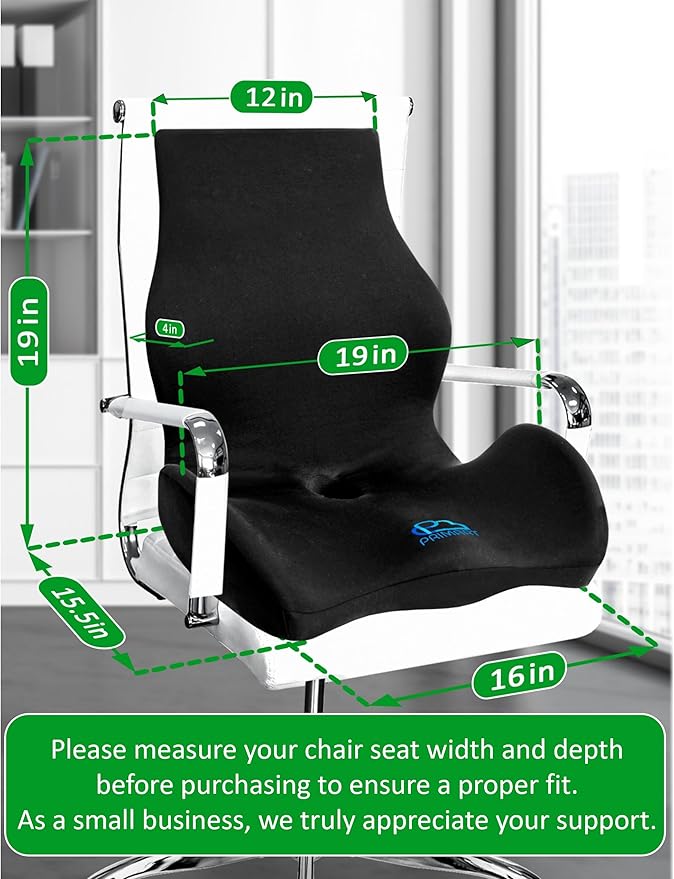 Ergonomic Memory Foam Seat Cushion for Office Chair, Car Seat, Dining, Gaming Chair & Wheelchair, Full Back & Lumbar Support Pillow One Piece, Back Pain Relief, Coccyx, Tailbone & Sciatica Pain Relief