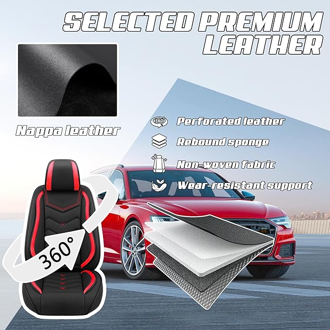 Car Seat Covers Fit for Infiniti g37 2000-2026, Stylish Sport Seat Covers, Waterproof Wear-Resistant Premium Nappa Leather Car Seat Cover.(Full Set/Black Red)