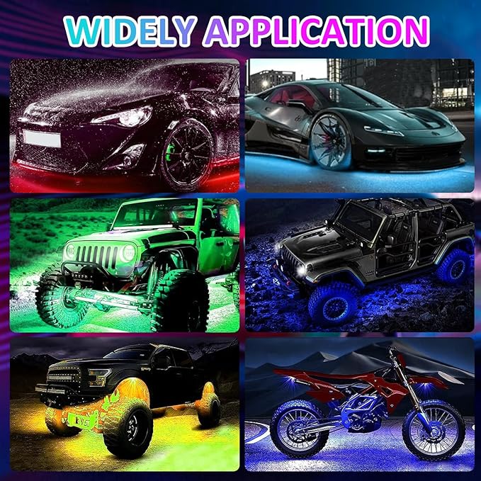 YUGUANG 4Pcs Underglow Kit for Car, APP Control Multicolor Car Underglow Light Kit Music Sync RGB Underbody Strips Light Waterproof for Cars Trucks SUVs