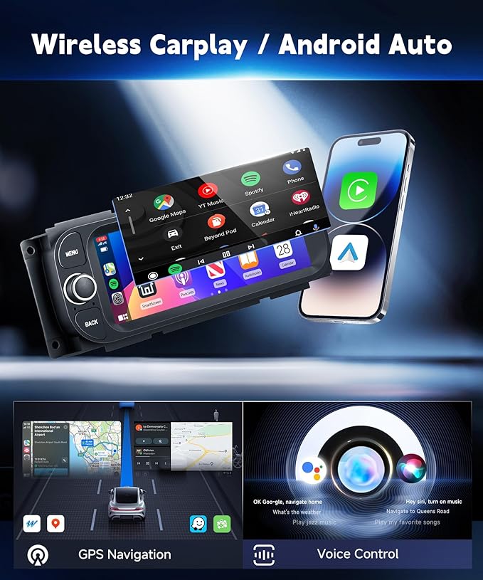 4Core+64G Radio for Dodge Ram 1500/2500/3500 2002-2006,for Jeep Grand Cherokee 1999-2004,for Jeep Wrangler 2003-2006-Android Wireless CarPlay Android Auto 5G WiFi 6.86” IPS Touch Screen Car Radio