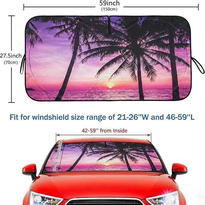 eygeufg Windshield Shade, Car Sun Shade for Front Windshield (Purple Sunset, Standard)