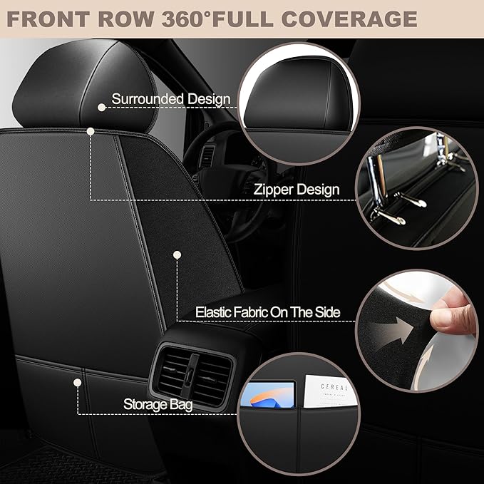 TTX LIGHTING for Acura RDX 2008-2026 Car Seat Covers, Breathable Ice Silk & Leather Seat Protector, Cool & Anti-Sweat for Long Driving, Airbag Compatible, 5 Seats Full Set (Black)