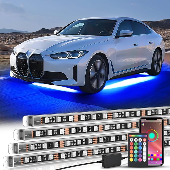 Nilight 4Pcs Aluminum Underglow Neon Accent Strip Lights 396 LEDs RGB Door Assist Multi Color DIY Sound Active Function Music Mode with APP and Remote Control Underbody Light Strips for Car Truck RV