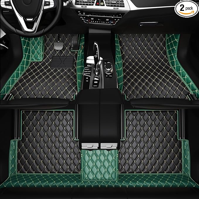 All-Weather car Floor MATS-Suitable for 99% of car Models,Leather car mat, offering Personalized Embroidery and Multiple Color Options,Provide Protection for car Rug (Green1)