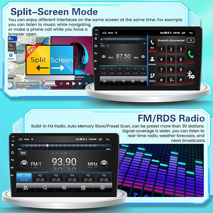 2+64GB Android Car Stereo for Hyundai Sonata 2004-2008 Wireless Carplay Android Auto, 9 Inch Touchscreen Car Radio GPS Navi WiFi Bluetooth Backup Camera FM RDS Radio EQ SWC