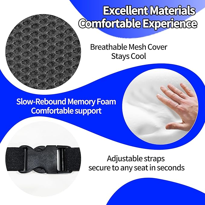 Lumbar Support Pillow for Car, Lower Back Support for Driving Seat Memory Foam Lumbar Pillow for Office Chair - Back Pain Relief for Car Seat, Wheelchair (Black)