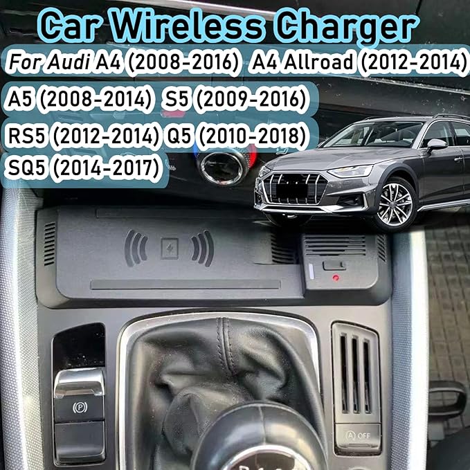 CenNa Wireless Car Charger for Audi A4 Allroad/A4/A5/S5/Rs5/Q5/Sq5 (2008-2018) All Models Accessory with 15w Wireless and USB Qc3.0 Fast Charging, Gift for Family