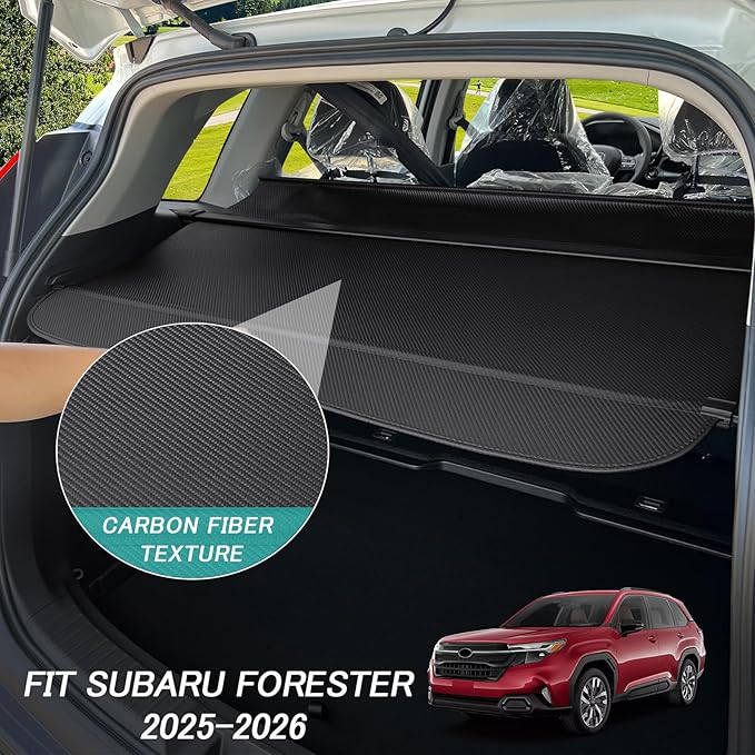 Cargo Cover for Forester 2025 2026 Accessories Retractable Trunk Cover Security Shielding Shade Cargo Luggage Cover Trunk Storage Privacy Protection (Carbon Fiber Texture)
