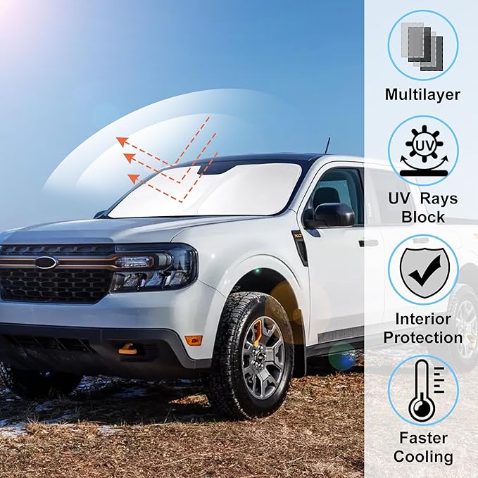 Windshield Sun Shade Compatible with 2022 2023 2024 2025 2026 Ford Maverick Hybrid XL XLT Lariat Truck Accessories Protect Car from Sun Rays & Heat Damage