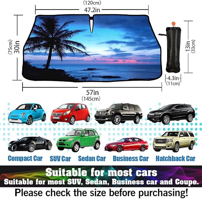 Palm Tree Car Sun Shade Umbrella Beach Coconut Tree Windshield Sun Shade for Car Rotable Umbrella Block UV & Heat Sunshades for Front Window Sunshade Covers for Auto Sedan SUV Pickup