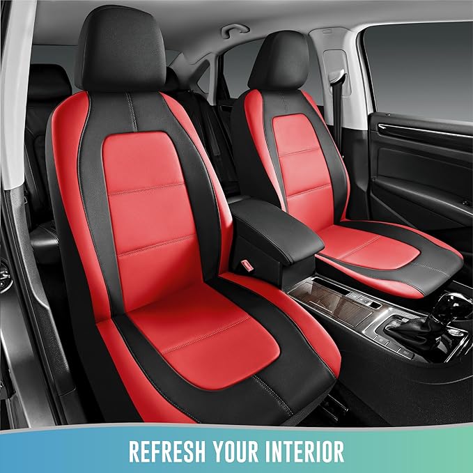 Road Comforts Car Seat Cover, Leather Car Seat Covers, Front Low Back Sport Seat Covers, Airbag Compatible, Universal Fits for Most Cars (Red)