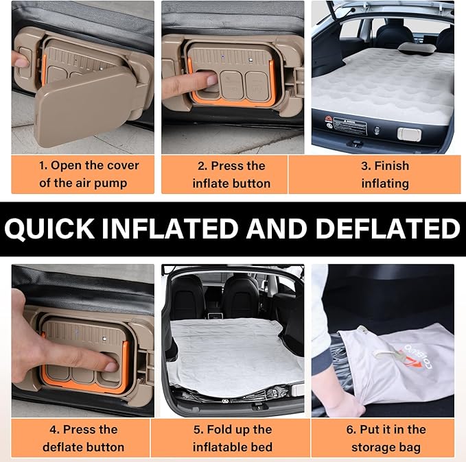 Coverado Tesla Model Y Air Mattress, One Click Self Inflating Tesla Y Sleeping Pad, Wireless Pump & Light Function, 4.5" Thick Comfort Flocking Model Y Air Bed, Tesla Model Y Mattress Fit 2020-2026