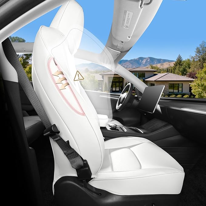 Custom Fit Tesla Model Y Seat Cover 7 Seaters Fully Wrapped Front and Semi-Wrapped Third Row (White-3 Rows)