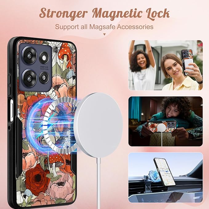 LISEVOfor Moto G Power 2025 Case - for Motorola Moto G Play 2025 Case Compatible with MagSafe Women Cute Girls Magnetic Protective Phone Cover Girly Mushroom Flower Heavy Duty Shockproof Design