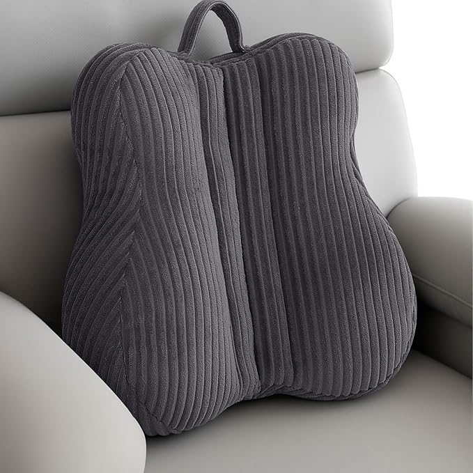 Lumbar Support Pillow for Recliner, Back Support Pillow for Office Chair, Back Cushion with Shredded Foam for Back Pain Relief & Reading, Lumbar Cushions for Couch, Sofa Seat, Car, Grey
