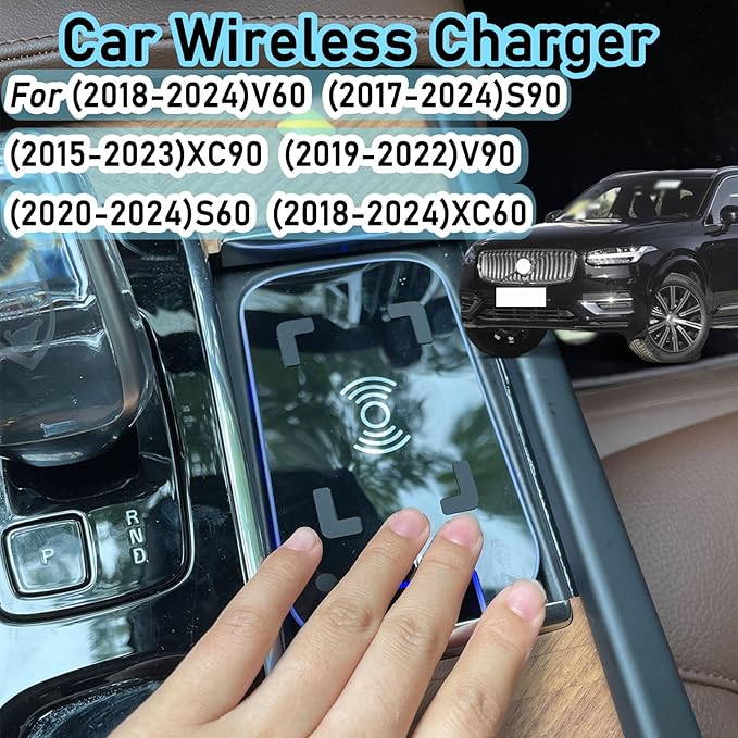 CenNa Wireless Car Charger for Volvo S60 Xc60 V60 S90 V90 Xc90 (2015-2024) All Models Accessory with Dual USB Qc3.0 Fast Charging Gift for Family