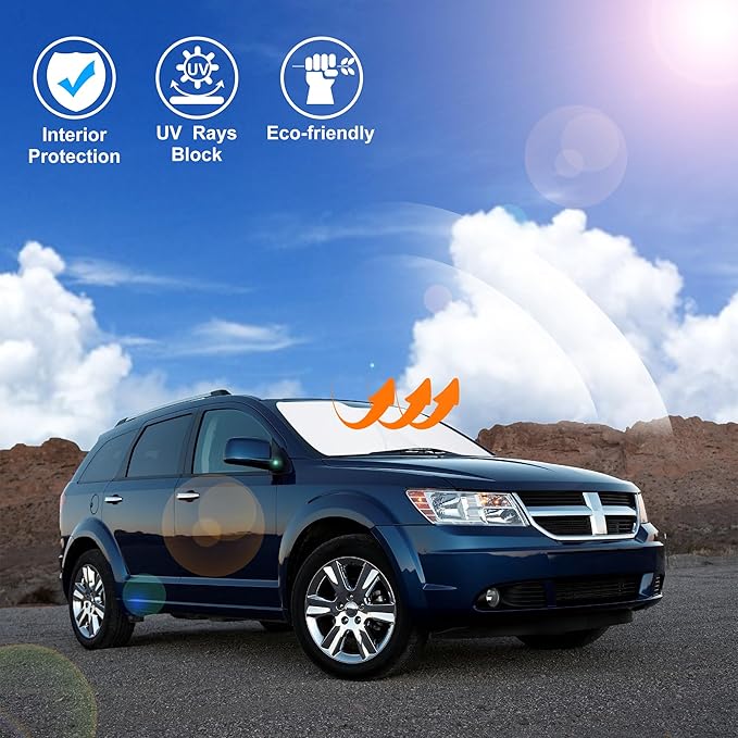 Windshield Sun Shade Custom Fit for 2009-2020 Dodge Journey Accessories Foldable Sunshade Sun Blocker Protect Car from Sun Rays & Heat Damage Keep Car Cooler