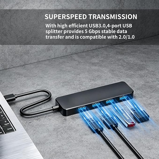 4 Port USB 3.0 Splitter USB Expander for Mouse, Keyboard, Flash Drive, U Disk, Printer, Laptop, Desktop PC, Xbox, PS5 Hub Splitter Portable