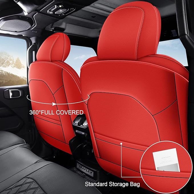 AOMSAZTO Custom Fit Seat Covers for Jeep Wrangler: JL 2018 2019 2020 2021 2022 2023 2024 4-Door Waterproof Leather Car Seats Cover Full Set