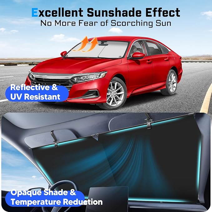 KUST Upgraded 2 Pack Retractable Automotive Sunshade Car Window Sunshades, Adjustable Auto Thickened Sunshade, Car Accessories for All Season, Black and Silver, Blocks UV Rays
