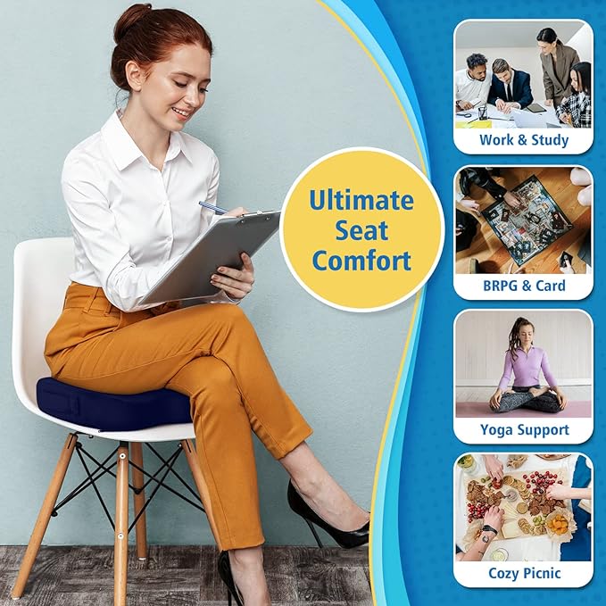 CloudBliss Gel Seat Cushion - Cooling Gel Enhanced, Memory Foam, Ergonomic Seat Cushion for Long Sitting for Office, Game, Car, Airplane (Large, Blue)