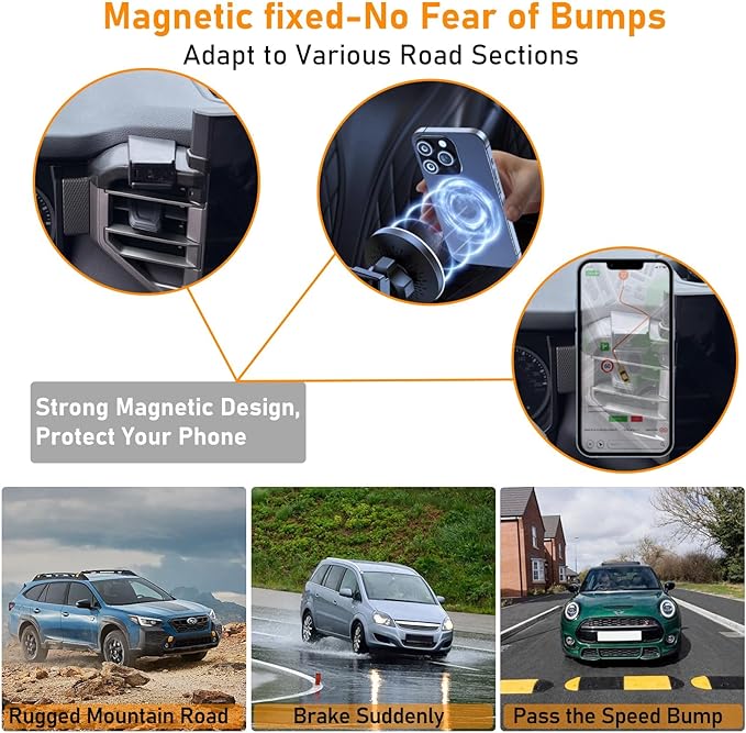 Compatible with Toyota Tundra Phone Holder 2022-2024 for Air Vent,3rd Gen Tundra/Sequoia Phone Mount Magnetic Navigation Bracket Anti-Shake,360 Degree Rotation Tundra Dashboard Cell Mount,Black
